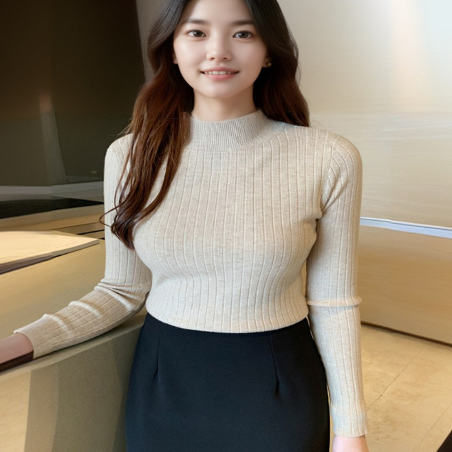 여성 니트 반목티 긴팔