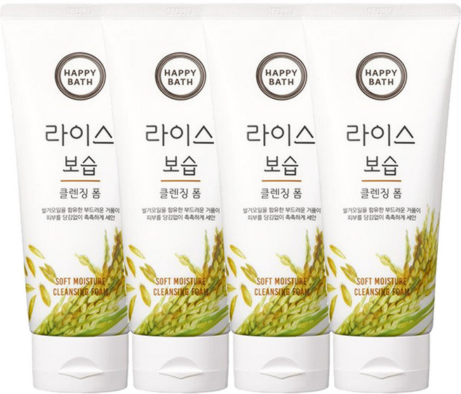 해피바스 라이스 보습 클렌징폼 200ml, 200g, 4개