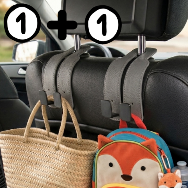 쿠할 자동차 가방걸이 헤드레스트 듀얼 후크 휴대폰 거치대 고리 차량 수납, 그레이, 1세트