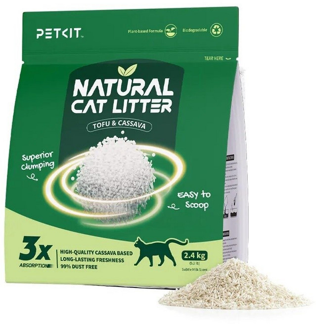 Petkit 佩奇 植物混合貓砂 Tofu & Cassava 優異結團 99%無塵, 2.4kg, 4個, 自然植萃