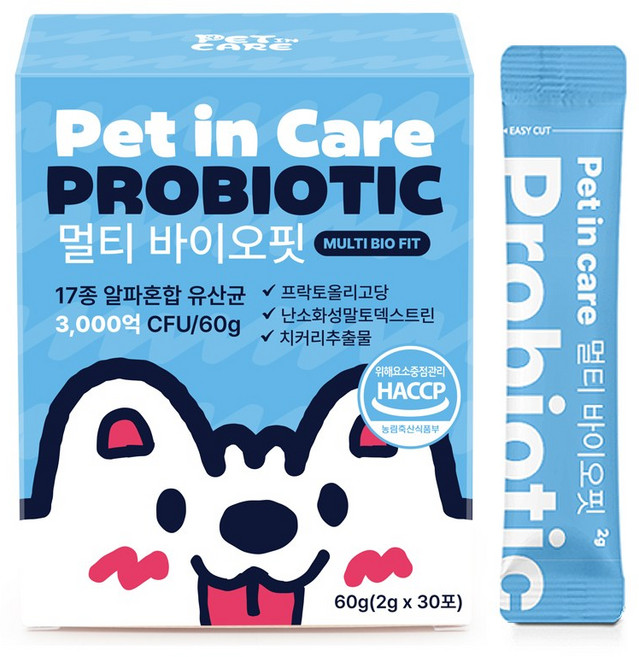 펫인케어 멀티바이오핏 강아지 영양제 프리미엄 종합유산균, 1박스, 장건강/유산균, 30회분