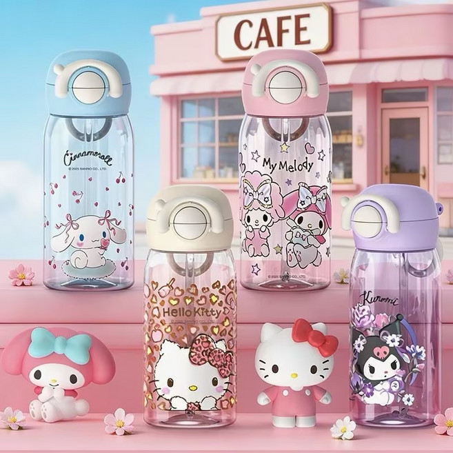 밀크카 산리오 캐릭터 플라스틱 컵 물병 보틀 귀여운빨대컵 외출용 휴대용 물병, 1개, 460ml, 시나모롤
