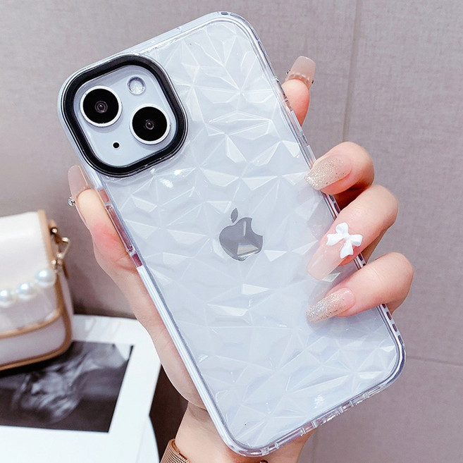 鑽石紋手機殼 簡約透明 適用 iPhone 14 13 12 11 Xsmax 全包保護殼