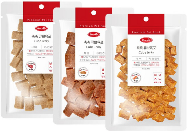 바우와우 촉촉 큐브육포 300g 3종 중 1택 강아지 간식, 소고기, 1개
