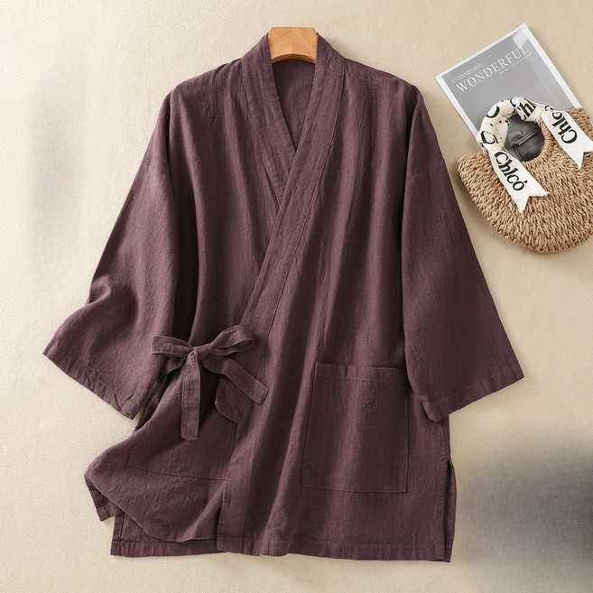 심플 린넨 루즈핏 로브 가디건 칠부 솔리드 캐주얼셔츠 자켓 데일리룩