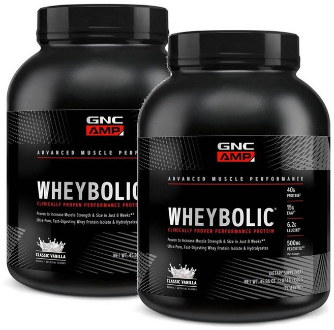 지엔씨 웨이볼릭 BCAA 함유 프로틴 파우더 클래식 바닐라맛 GNC AMP Wheybolic, 2개, 1.3kg