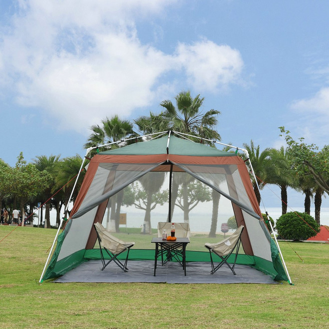 이지쉘 프리미엄 방수 원터치 캠핑텐트 대형 그늘막 쉘터, 310*310 다크그린(스틸프레임)