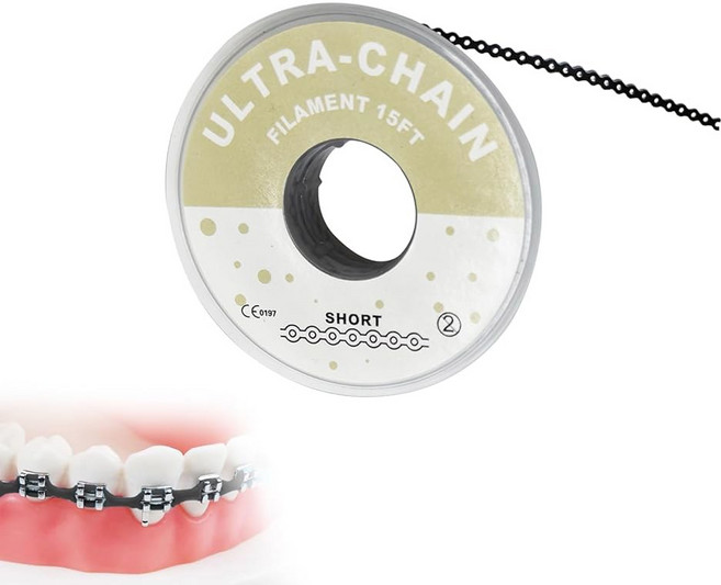 브레이스 키트용 YKEBVPW 파워 체인 블랙 교정용 고무 밴드 브래킷 정리용 치과용 탄성 치아 정렬용 쇼트 키트 제작용