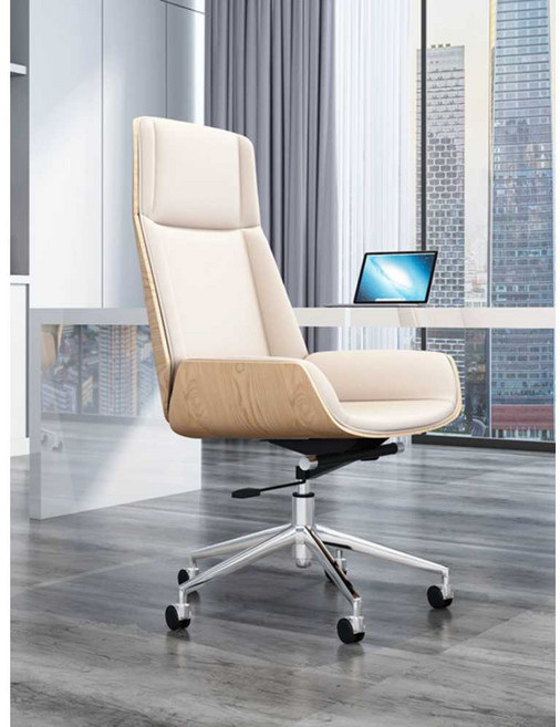 모던 사무실 의자 컴퓨터의자 대표 중역의자 사무용, 화이트 + 베이지 (이동식 스탠드)