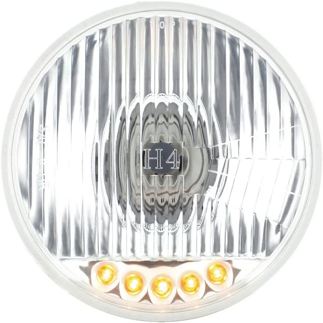유나이티드 퍼시픽 S2005LED 울트라릿 5 34인치 크리스탈 할로겐 헤드라이트 5개의 LED 위치 조명 유리 렌즈 크롬 메탈 리플렉터 - ONE