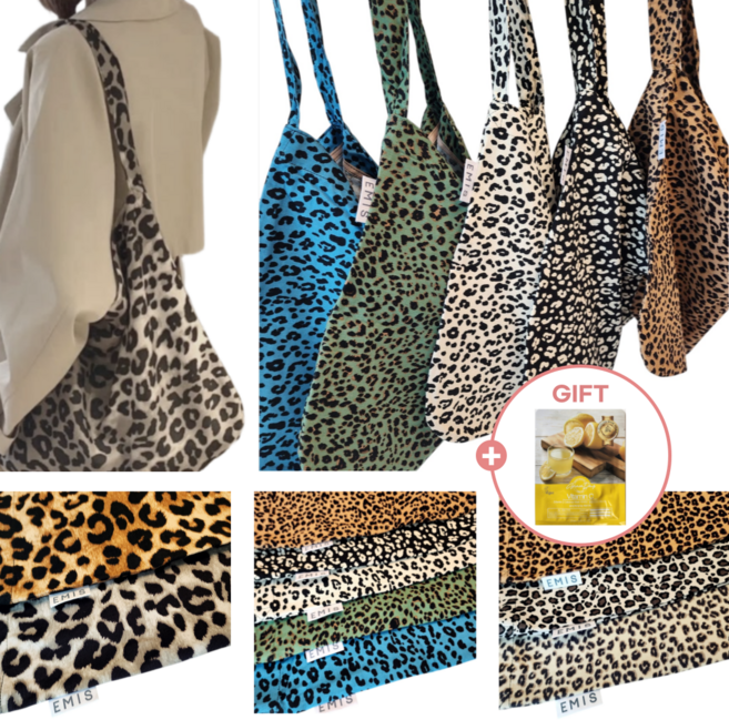 [국내매장정품] 이미스 에코백 레오파드 코듀로이 호피 연예인 수납 여성 가방