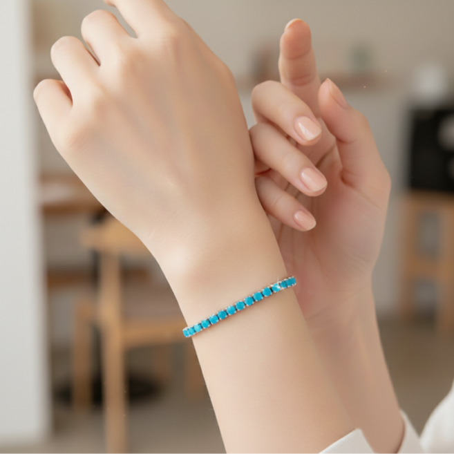 터키블루 스퀘어 지르코니아 큐빅 테니스 팔찌