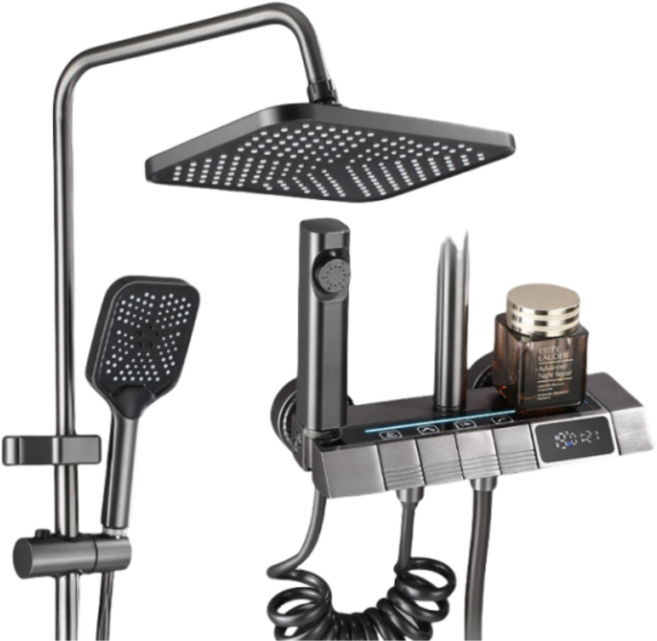 DAER 선반형 LED 수온표시 해바라기 샤워기 수전세트 욕실 수압상승 항온 샤워기, 그레이, 1개
