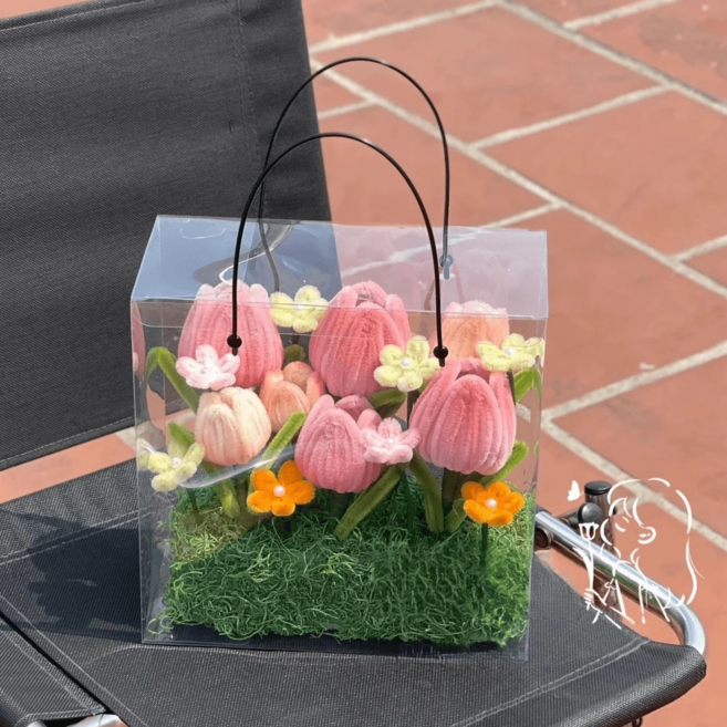 母親節鬱金香花束手提禮物盒 DIY材料包, A款鬱金香花盒材料包, 1個
