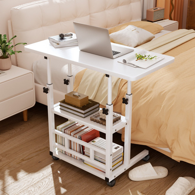 Kipnos 높이조절 이동식 3단 이동식침대테이블 사이드테이블 쇼파테이블 보조테이블 쇼파사이드테이블 미니테이블 티테이블 커피테이블, 화이트