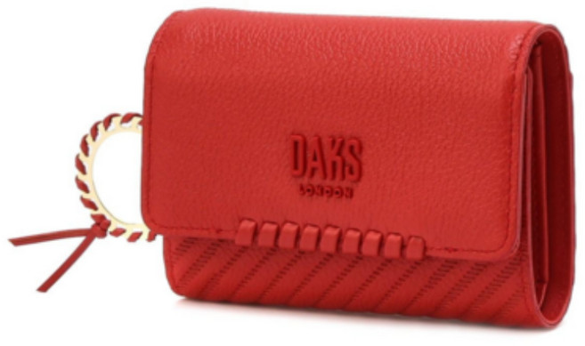 닥스 여성 레드 천연 소가죽 패턴배색 참장식 3단 반지갑 DCWA1E146R2