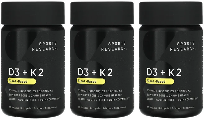 스포츠리서치 3개X D3 + K2 식물성 베지 소프트젤 60정, 3개 - 쿠팡