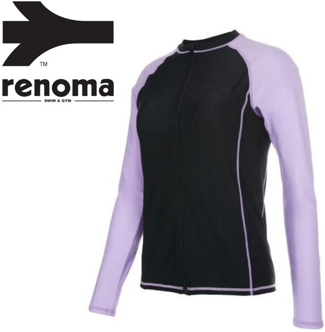 [백화점발송] 레노마 여성 래쉬가드 집업 긴팔 컬러배색 라운드넥 자외선차단 휴가 여행 휴양지 워터파크 리조트 수상액티비티 편안한 수영복, BL_블랙