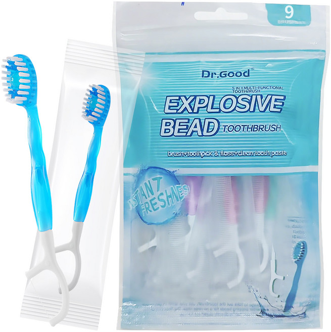 FASEN 일본칫솔 물없이 사용하는 일회용 미니칫솔 개별포장 치실 혀클리너 이쑤시개 분리형 왕타칫솔 어금니칫솔 치솔 칫솔추천 일회용칫솔, 1개, 9개입