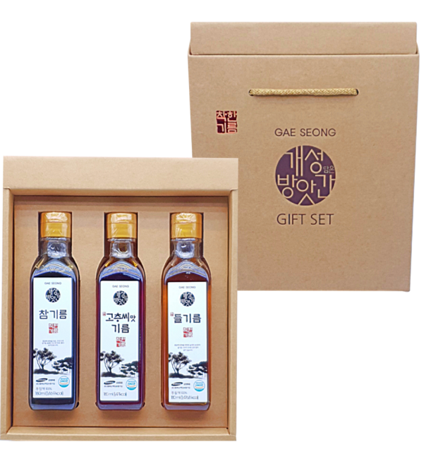 개성방앗간 참기름1병+들기름1병+고추씨기름1병 3입 선물세트, 3개, 180ml