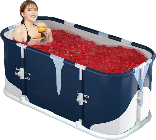 Good luck Tub 成人摺疊泡澡桶 120cm 加厚設計 居家浴缸, 免安裝加長藍白, 1個