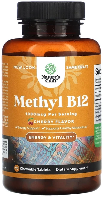 Nature's Craft Methyl B12 Cherry 1 000 mcg 90 Chewable Tablets, Nature's Craft, Methyl B12, Ch, 1, 90정 - 쿠팡