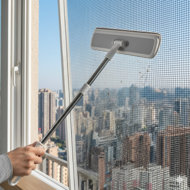 주브러쉬 스테인레스 2in1 방충망 유리창 청소 브러쉬, 1개
