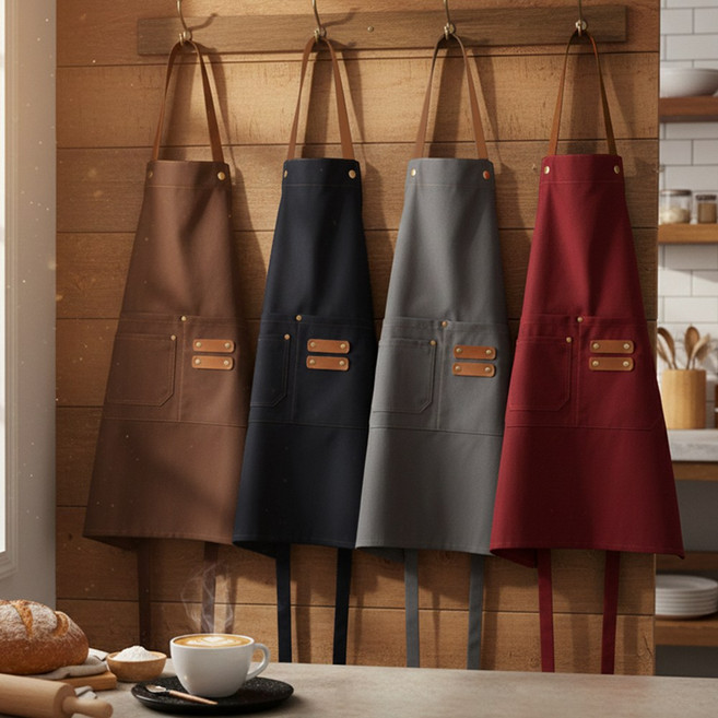 길이조절 방수 앞치마 캔버스 바리스타 앞치마 아동용 성인용, 1개