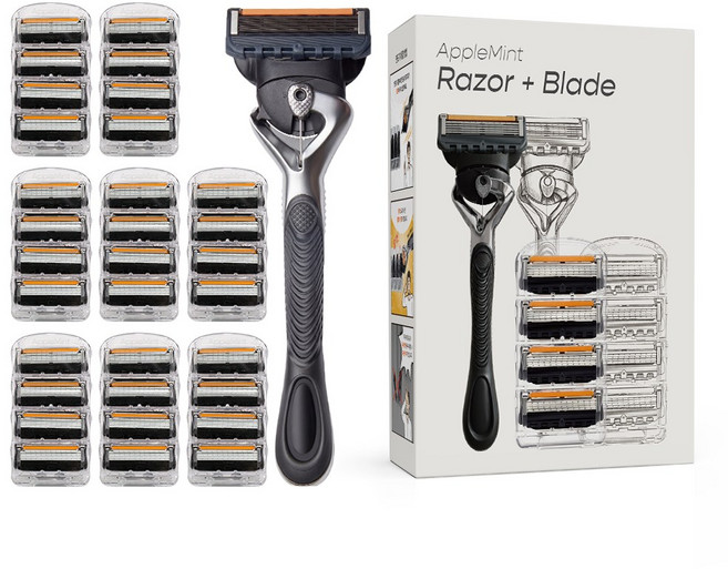 비브랜드 애플민트 면도기+5중 면도날 질레트 퓨전 프로글라이드 호환, 1세트, 면도기+면도날 32개입