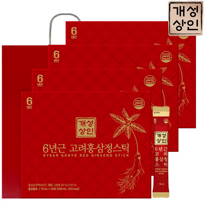 개성상인 6년근 고려홍삼정스틱 30포, 30회분, 4개