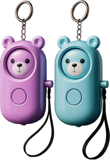 (1+1 )제스완 휴대용 어린이 여성 싸이렌 구조벨 라이트 키링 곰돌이 경보기 1+1, 2개