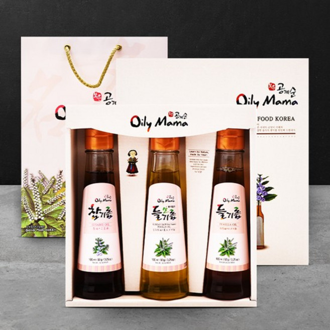 [웰굿]국내산 전통기름 3종 선물세트 1호 참기름100ml들기름100ml생들기름100ml+선물박스쇼핑백, 없음, 1L, 1개