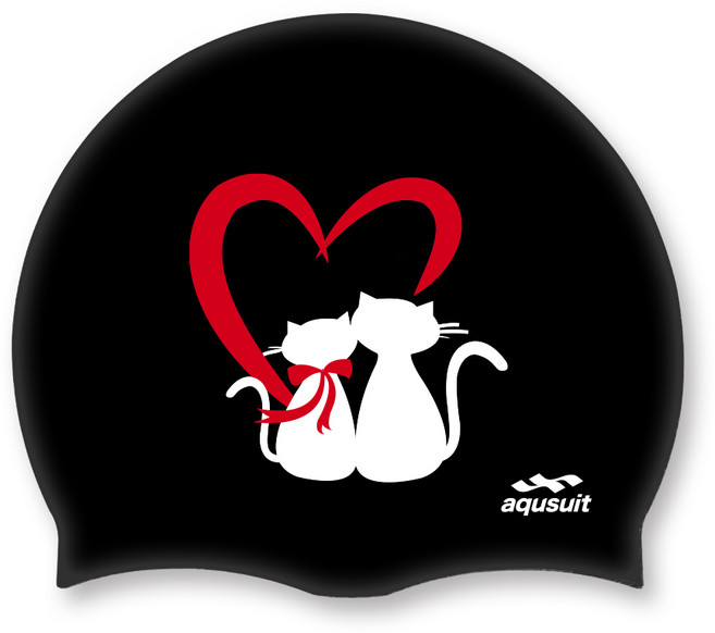 국내생산 아퀴스트 디자인 수영 모자 실리콘 수모, 러브캣, 블랙, 1개