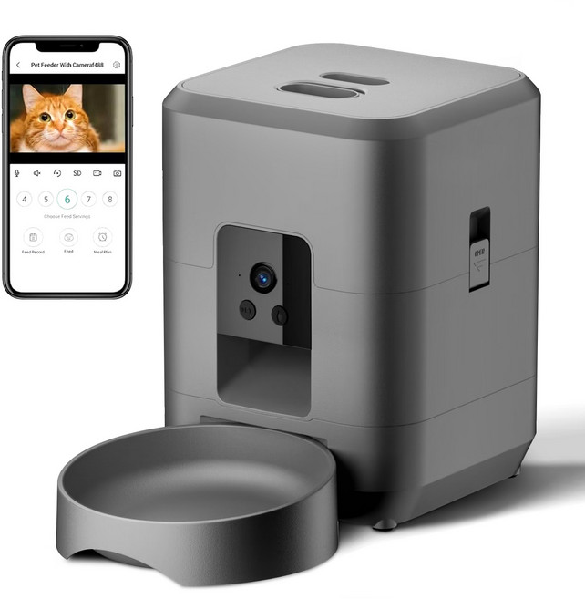 2L 카메라 애완 동물 피더 타이밍 고양이를위한 스마트 버튼 WIFI APP 비디오 지능형 건조 식품 디스펜서, Button Feeder, 02 2L Black Color, 1개