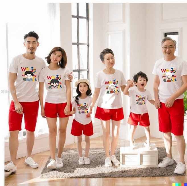 LAIMENGDE 親子裝 全家服 圓領純棉T恤 我們愛家卡通圖案 祖孫服家族服 多尺寸多色可選