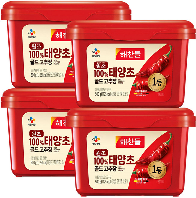 해찬들 태양초 골드 고추장, 500g, 4개