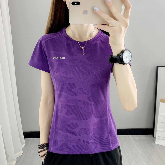 HARELIFE 女款圓領排汗衫 迷彩透氣快乾運動短袖