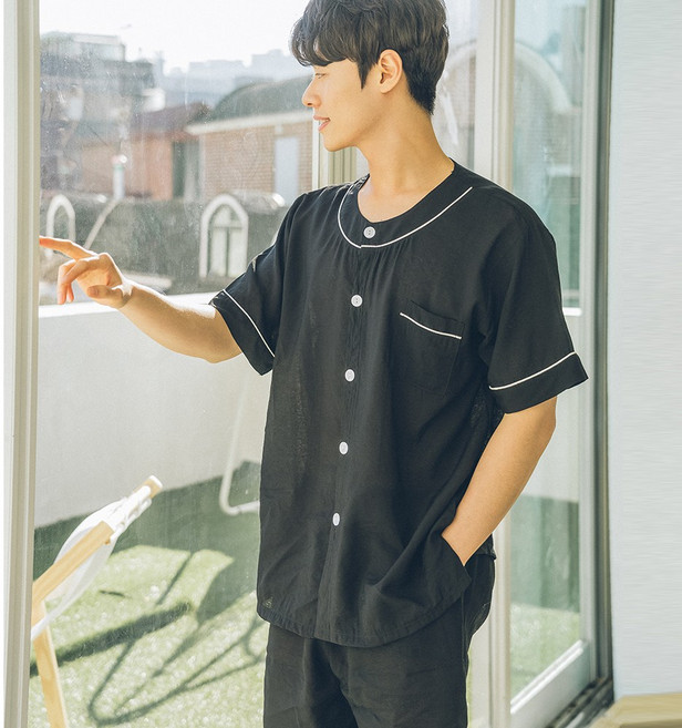 씨엘스토리 남성 인견 심플 솔리드 라운드 잠옷 상하세트