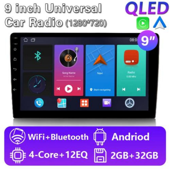 보스카 자동차 라디오 QLED 터치 스크린 무선 BT GPS FM 멀티미디어 비디오 MP5 플레이어 안드로이드 범용 카플레이 오토라디오 7 인치 9 인치 10 인치, 없음