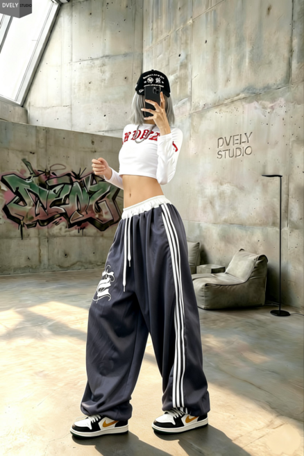 디블리 에스테잎 와이드 스트링조거 허리밴딩 밑단스트링 와이드핏 방송댄스 댄스팀 단체복 힙한룩 힙합패션