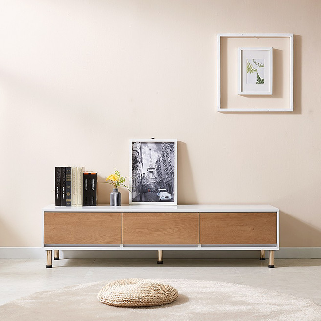 [아트랙] 샤인-1500 거실장 TV다이 골드다리 (색상12종), 03_샤인 1500 화이트/오크