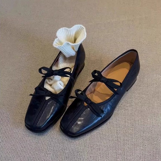 여성 봄 여름 단화 빈티지 리본 메리제인 플랫 슈즈 데일리 슬림핏 펌프스 YHY