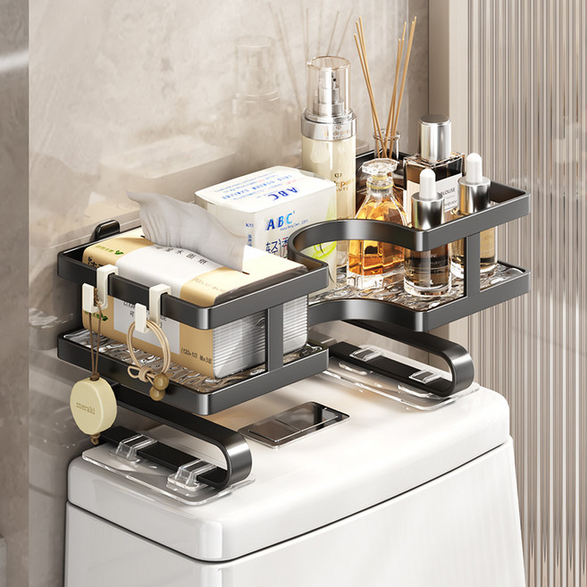 숭람 변기위 공간활용 무타공 변기수납선반 욕실정리 거치대 정리대, 블랙, 1개