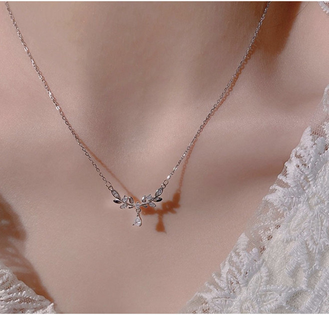 [925 Silver] 델리아 월계수 실버 목걸이 데일리 레이어드 은 실버 주얼리 직장인 오피스룩 하객룩 대학생 코디