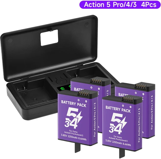 DJI Osmo Action 5Pro 4 3 배터리 용 PALO 2250mAh 스포츠 카메라 액세서리 충전 박스 포함, 01 CHINA, 05 4Battery 1Charger