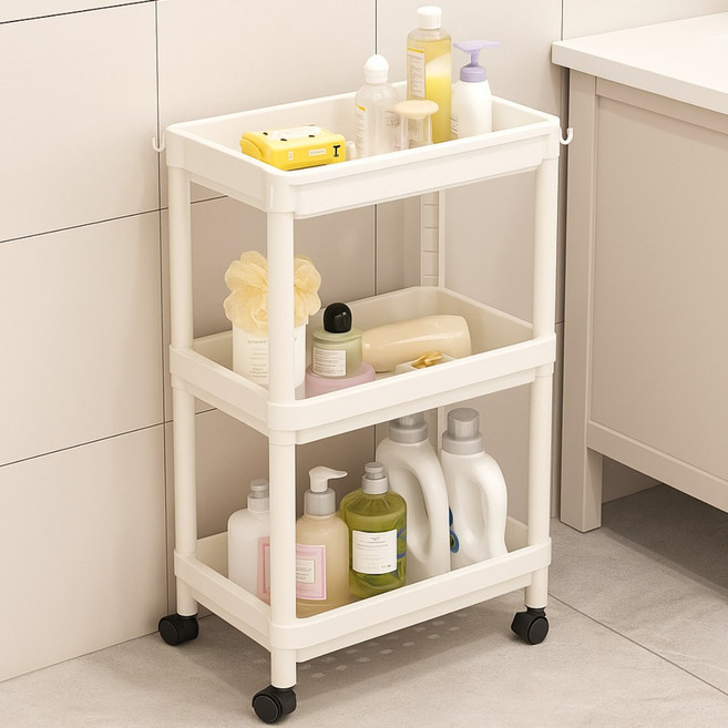 벤스투 이동식 물빠짐 욕실수납 선반, 화이트