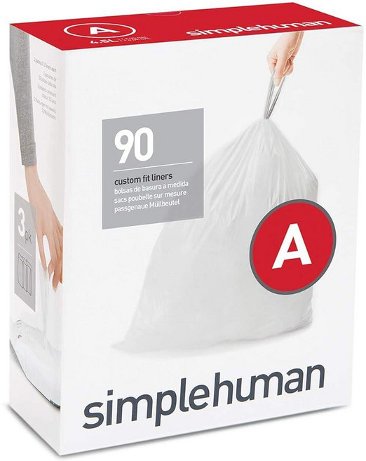 Simplehuman CW0286 code H Custom Fit Bin Liner Bulk Pack Clear Plastic 3 Pack of 20 Total 60 Lin, 화이트