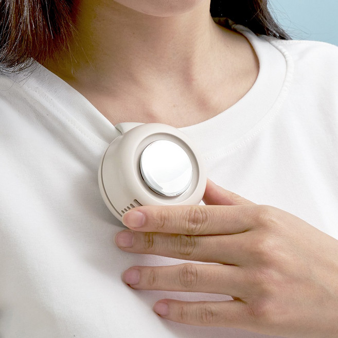 비바 아리 무소음 휴대용 목걸이 포켓용 미니 무선 선풍기, 크림