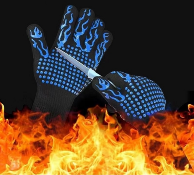 솔레르 1+1 안전한 화상방지 내열 장갑, 블루, 2개