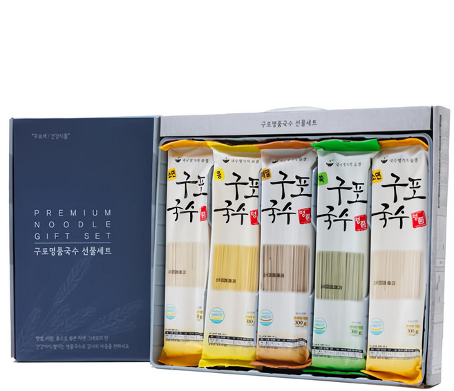 명품 구포국수 선물세트 소면 콩면 메밀면 쑥면 선물용 답례품 명절선물 트레이 포장 300g x 5개, 1세트